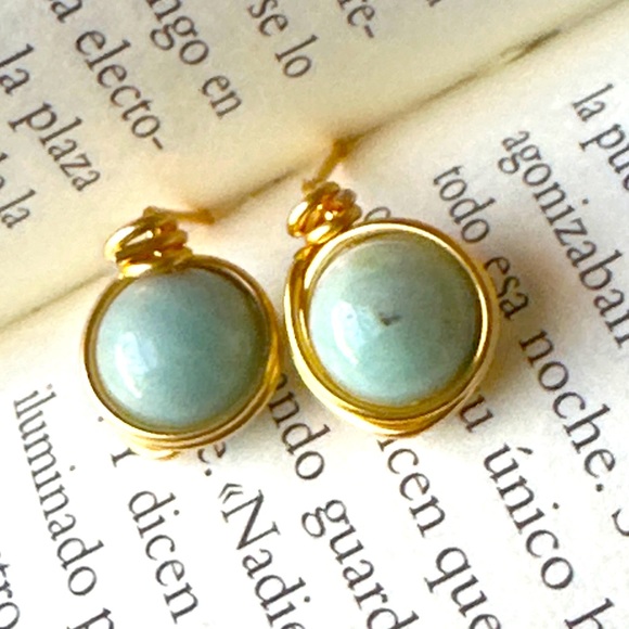 Alquimia Jewelry - Blue Amazonite gold chunky stud bon bon earrings/Virgo jewelry dainty bohemian